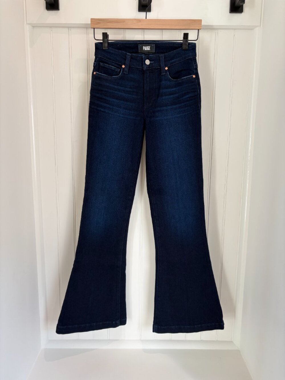 PAIGE Genevieve High Rise Flare Jeans Dark Indigo Size 25 Stretch Denim